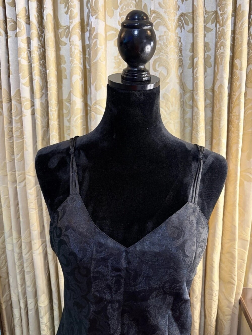 Black Jacquard V-Neck Slip Dress